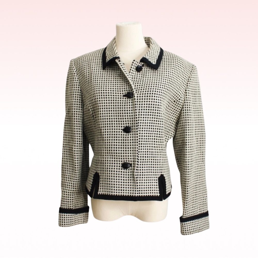 ALBERT NIPON Wool Black & White Gingham Blazer (Sz 12)